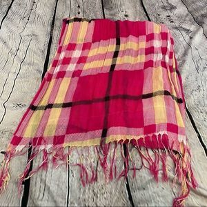 Pink and yellow plaid neck scarf